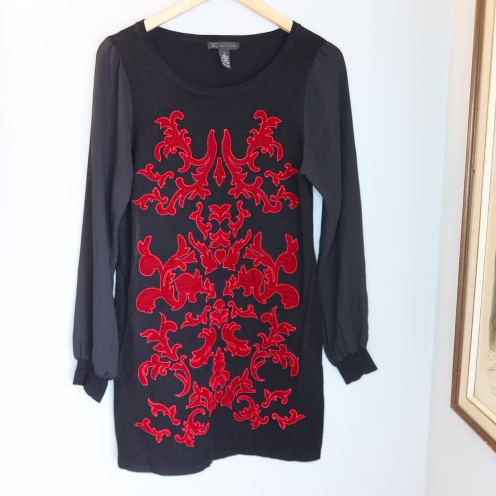 Inc International Concepts Dress Womens L Black Scoop Neck Long Sleeve 90s
